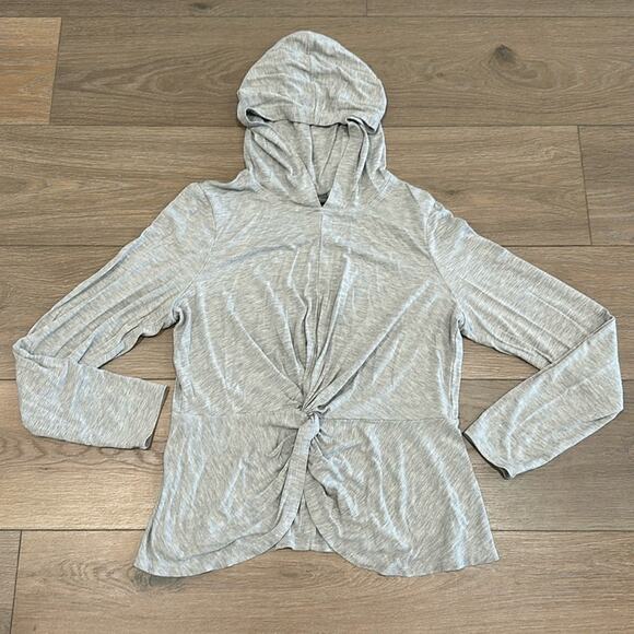 SWEATY BETTY Gray Marl Tori Twist Front Pullover Active Jacket Hooded Top Size 6 - Picture 2 of 12